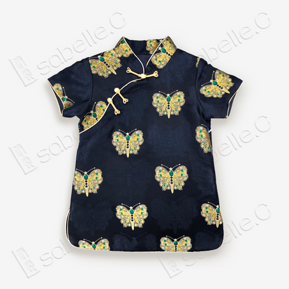 Kid's Song Brocade Satin Stand-up Collar Qipao-style Top