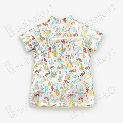 Kid's Song Brocade Satin Stand-up Collar Qipao-style Top